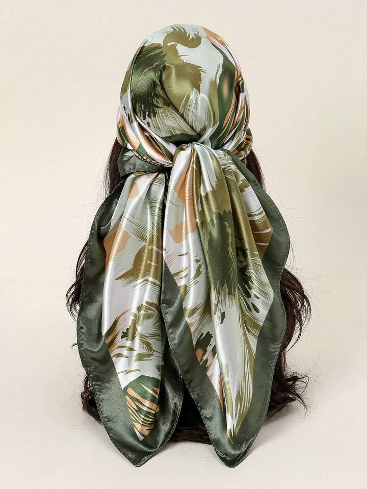 1pc Women's Elegant Tie-Dye Geometric Gradient Printed Satin Head Scarf 90 Bandana | SHEIN