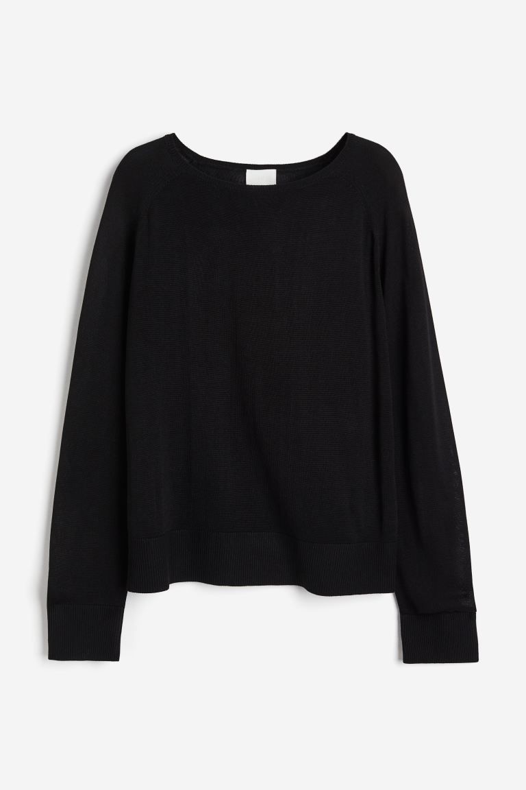 Fine-knit jumper - Round neck - Long sleeve - Black - Ladies | H&M GB | H&M (UK, MY, IN, SG, PH, TW, HK)