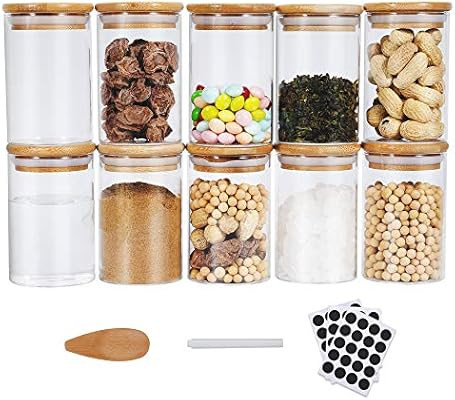Glass Jars 10 PCS, Funxim Glass Storage Jars with Lids 270 ml - Airtight Storage Canister with Na... | Amazon (UK)