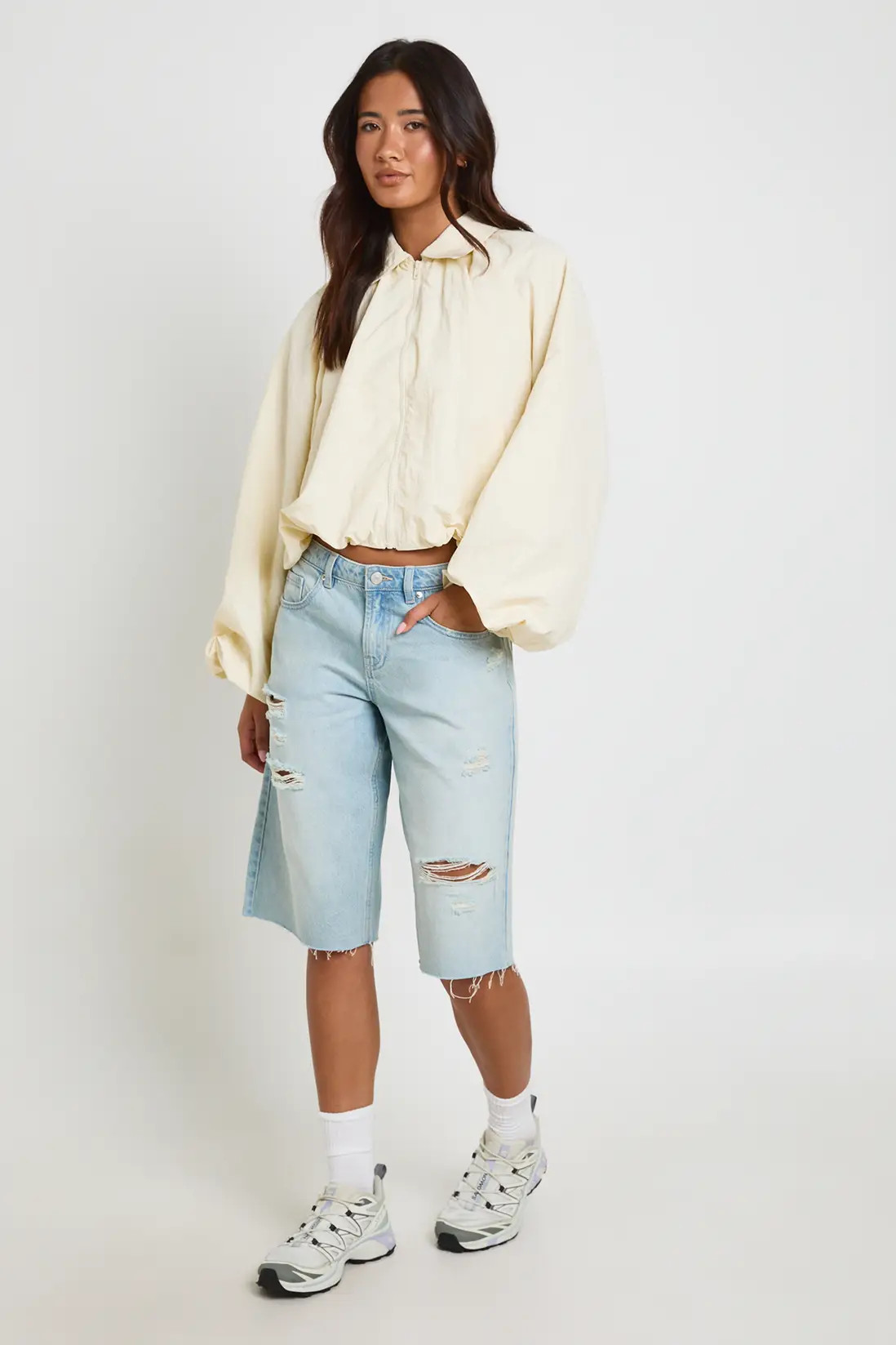 Ecru Nylon Collared Zip Through Track Top | Boohoo | Boohoo.com (UK & IE)