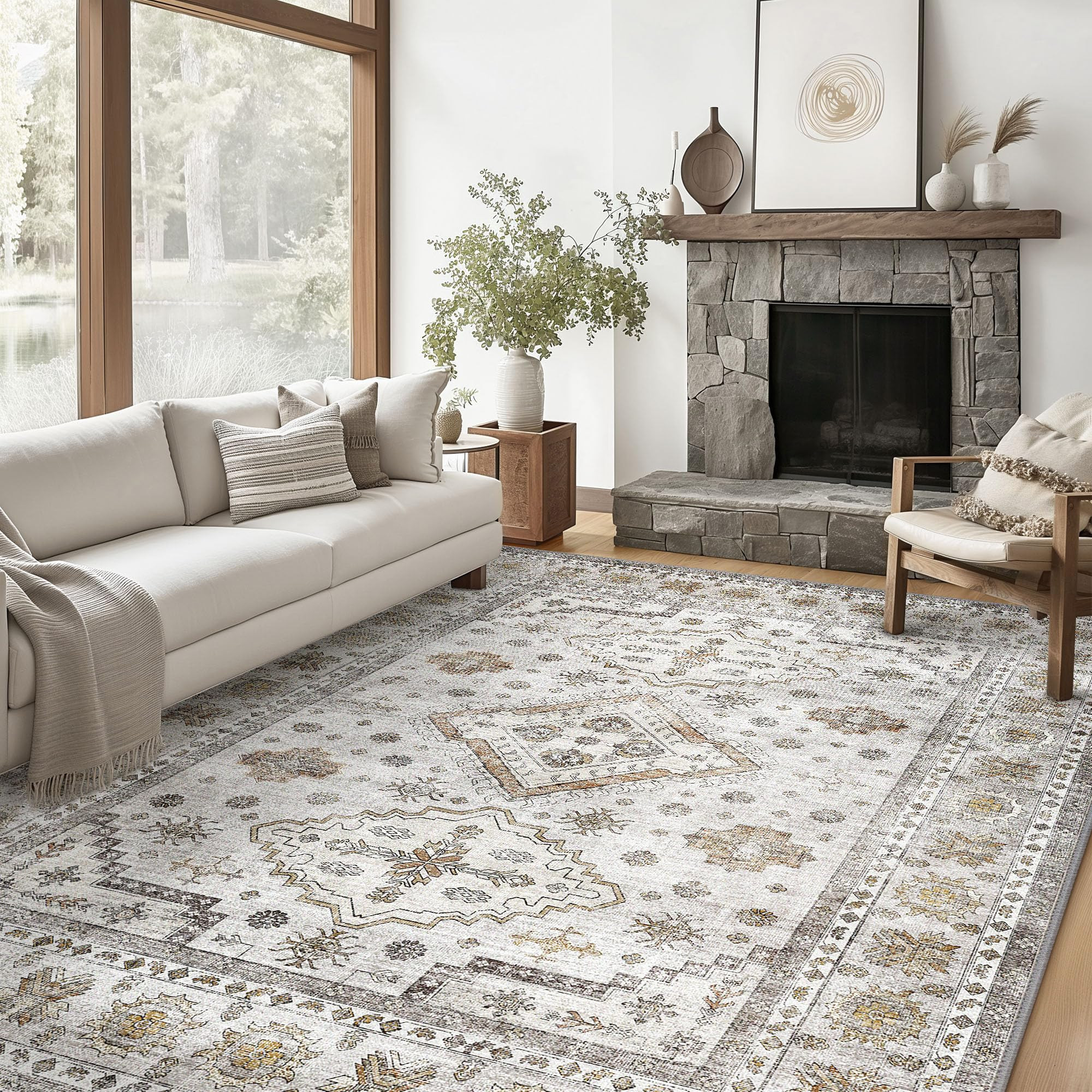 Area Rugs 8x10 for Living Room Bedroom, Machine Washable Area Rug for Living Room, Print Vintage ... | Amazon (US)