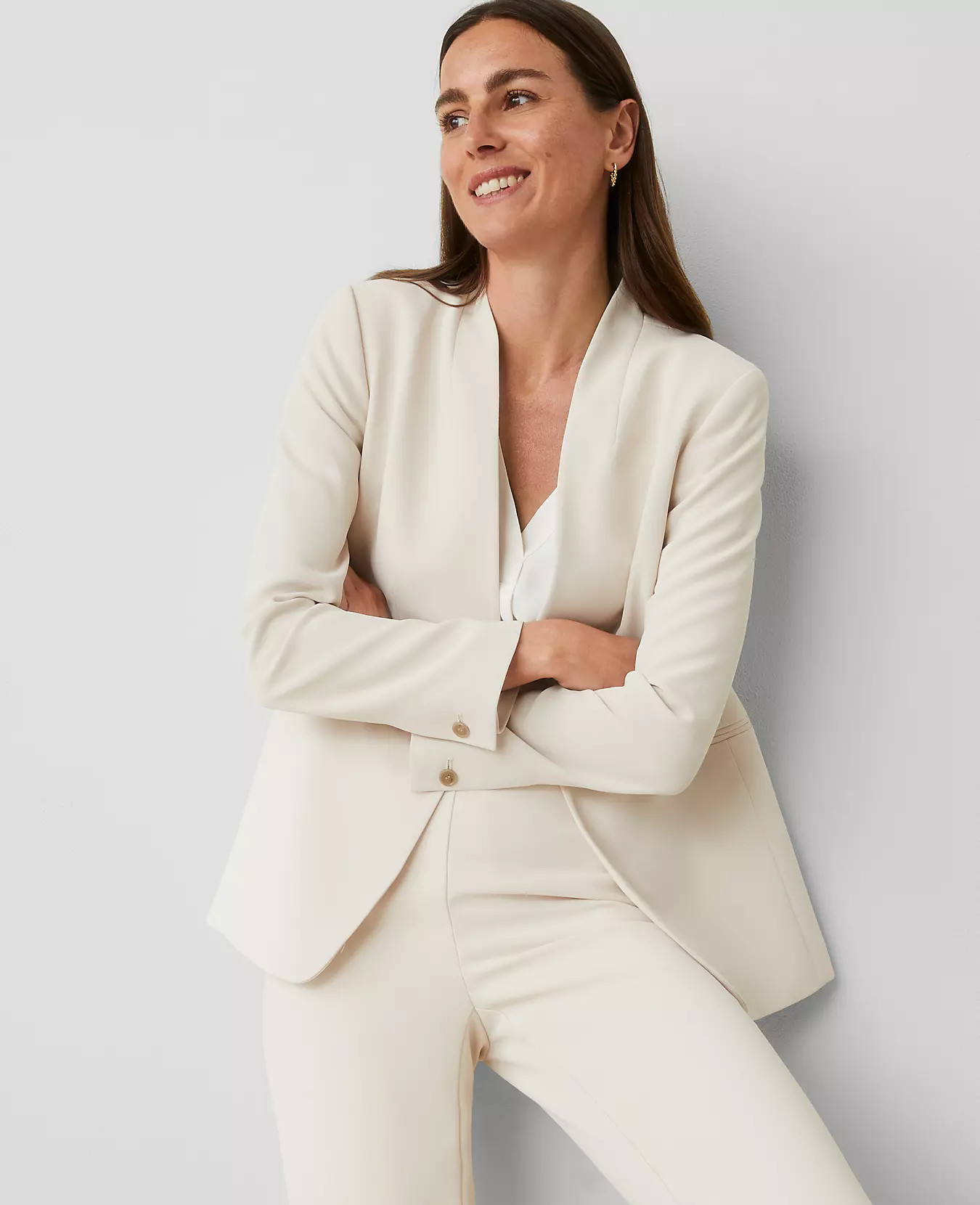 The Long Collarless Blazer in Crepe | Ann Taylor (US)