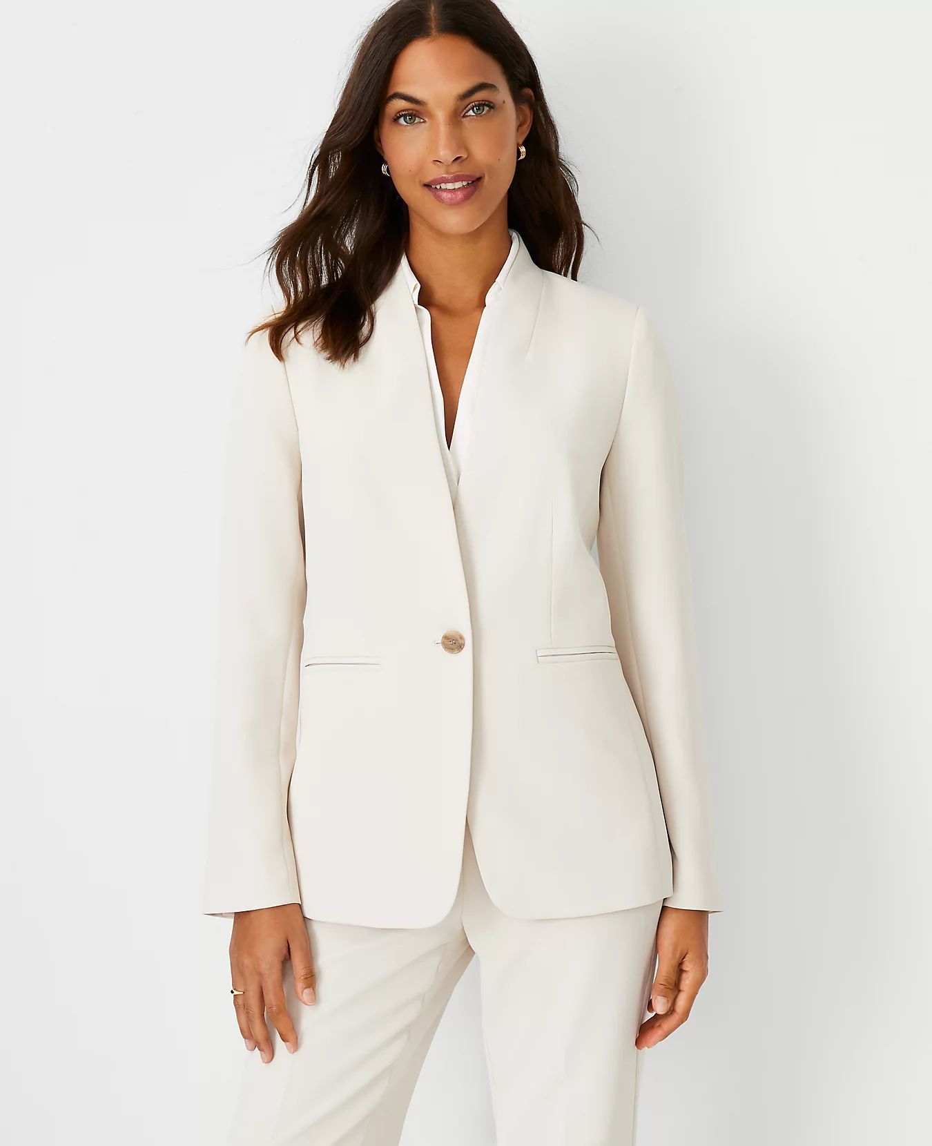 The Long Collarless Blazer in Crepe | Ann Taylor (US)