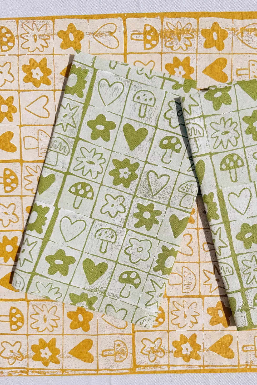 Julie Peach Block Printed Garden Squares Napkins | Urban Outfitters (US and RoW)