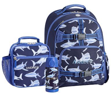 Mackenzie Blue Sharks Glow-in-the-Dark Backpack & Lunch Bundle, Set Of 3 | Pottery Barn Kids