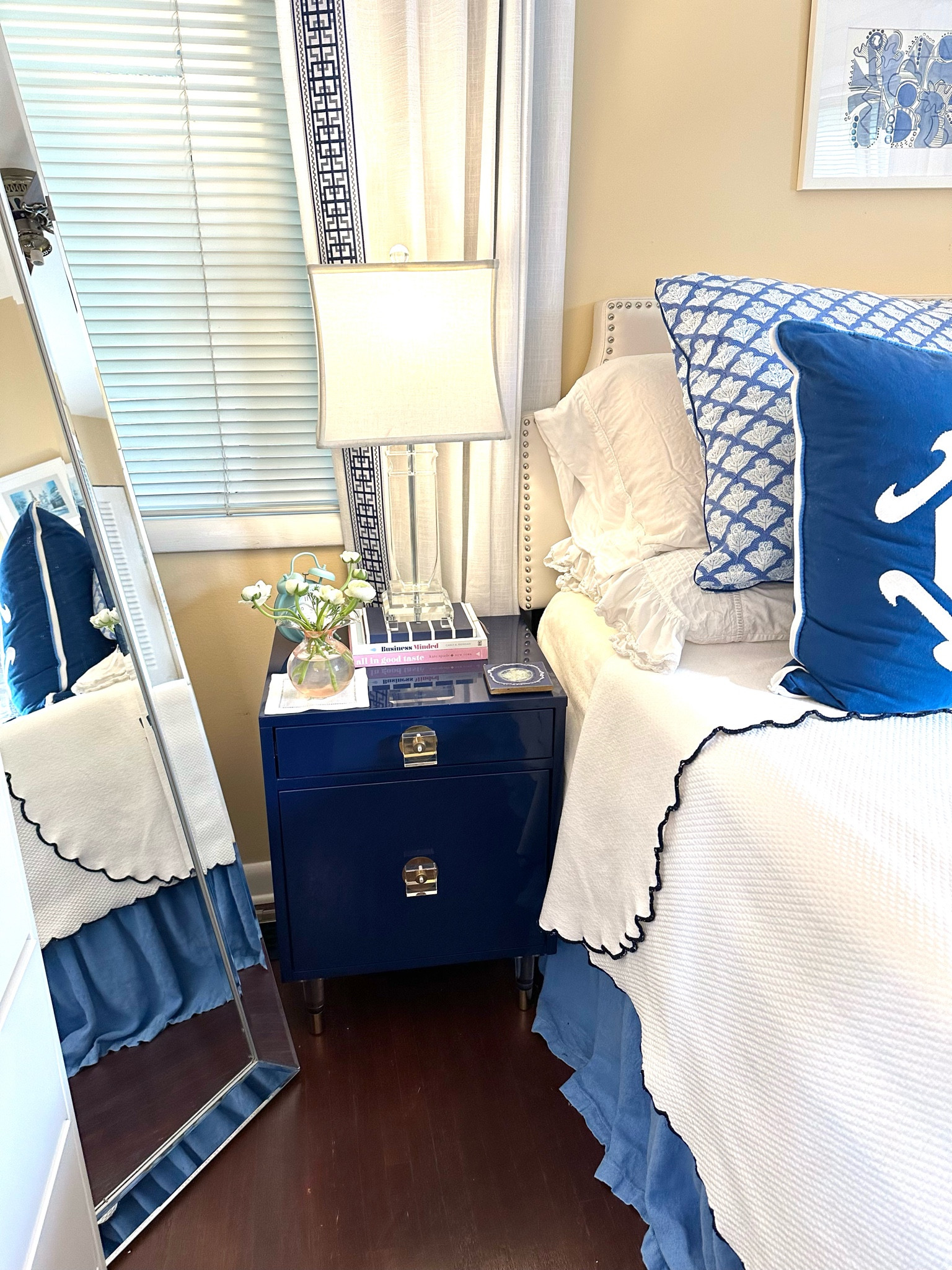 Be our guest! Today I’m sharing how our guest bedroom has come together so far, and those of you thag have followed me on Instagram for awhile will probably recognize most of this from my last house. Overall I love how it’s coming together but am eager to install a new ceiling fan, paint the room, and eventually get a new headboard that is actually visible. If you have any favorite light blue paint colors definitely let me know (the @Samplize swatches shown are leftovers from painting iur front door)! 

I’ve linked what I can on my ShopMy and LTK accounts linked in my profile and will also be sharing links in my instagram stories! 

#roomtour #guestroom #guestbedroom #bedroomtour #blueandwhite #blueandwhitehome #firsthome #grandmillenial #grandmillenialhome #grandmillennialdecor #blueandwhitebedroom #room422 #annieselke #inspiredhome #rollerrabbit #preppyhome #southernhome #southernstyle #homeinteriors #vietri @Room 422 @Roller Rabbit @Serena & Lily 

#LTKFindsUnder100 #LTKHome