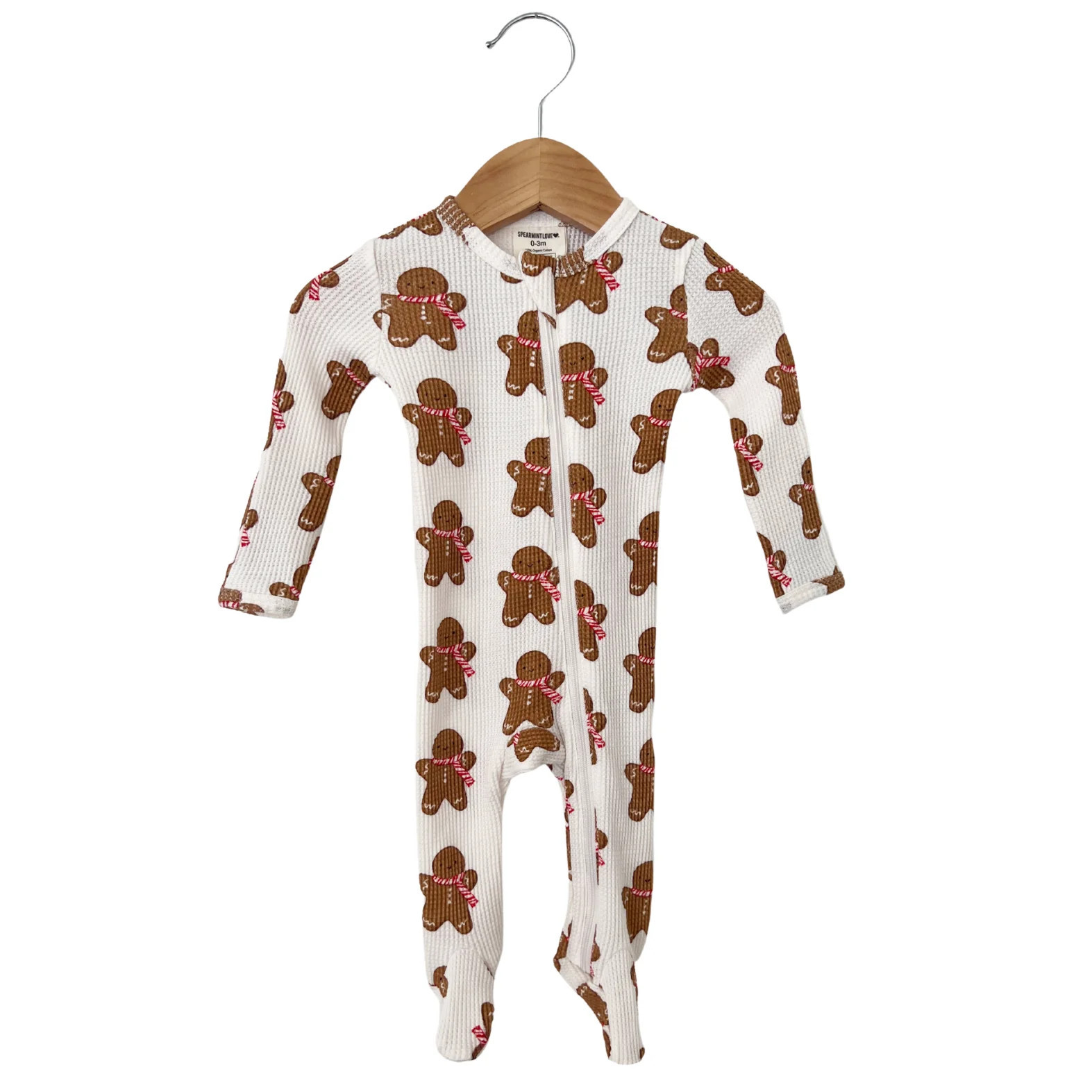 Organic Waffle Basic Zip Footie, Gingerbread Man | SpearmintLOVE