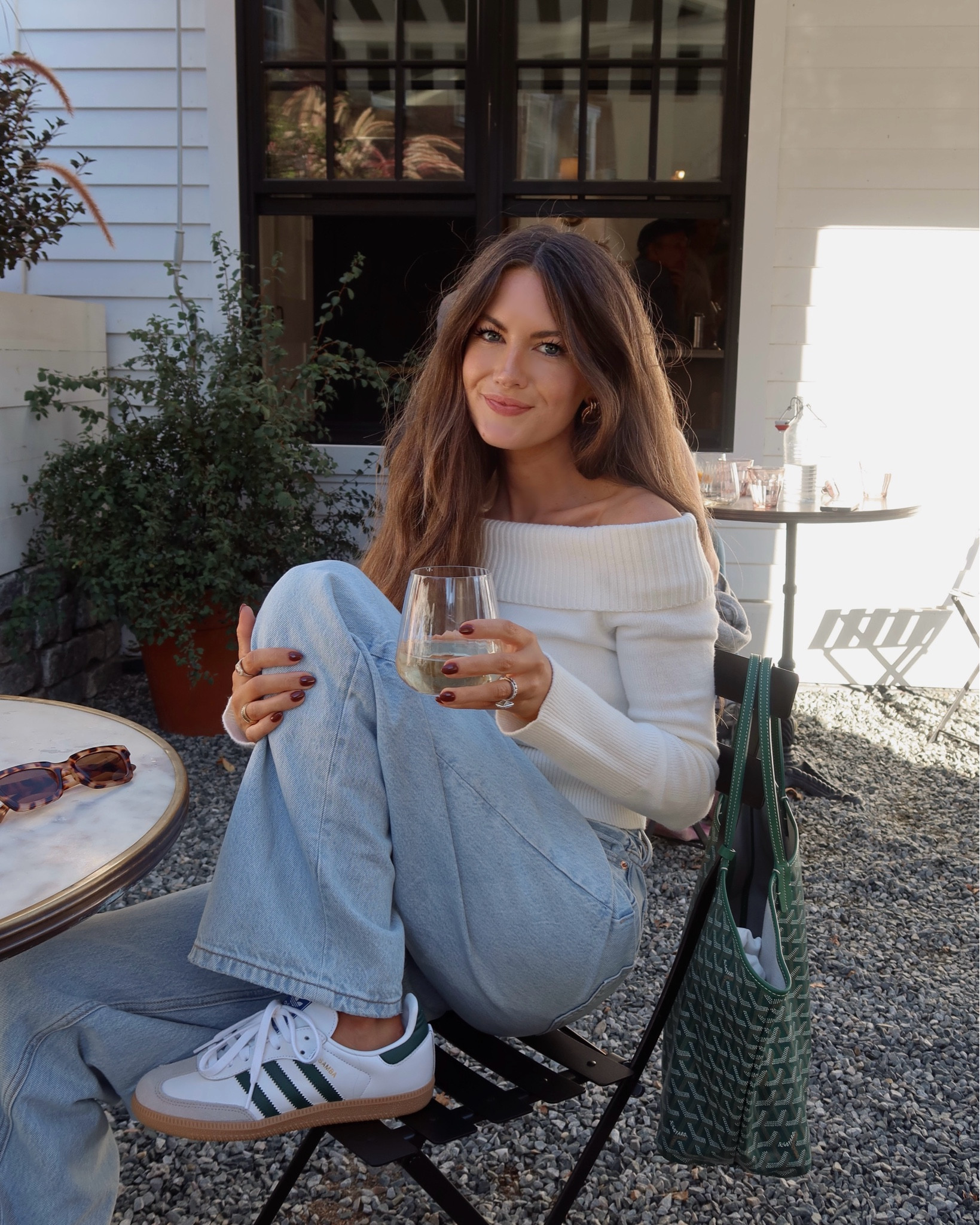 Green and white 💚 adidas sambas, garage denim, off the shoulder sweater 

#LTKSeasonal #LTKFindsUnder100 #LTKFindsUnder50