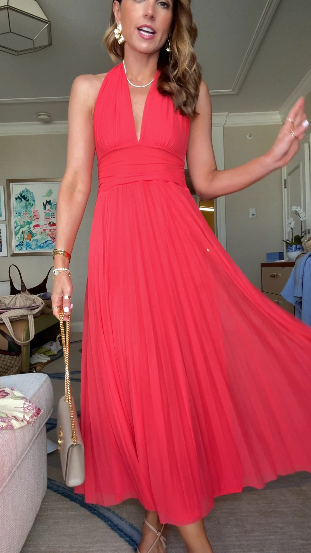 My Palm Beach outfit of the day! Wedding guest dress in XXS petite. Spring wedding guest. Summer wedding guest. Party dress. Neutral heels are TTS. YSL Kate clutch. 

#LTKootd #LTKTravel #LTKWedding