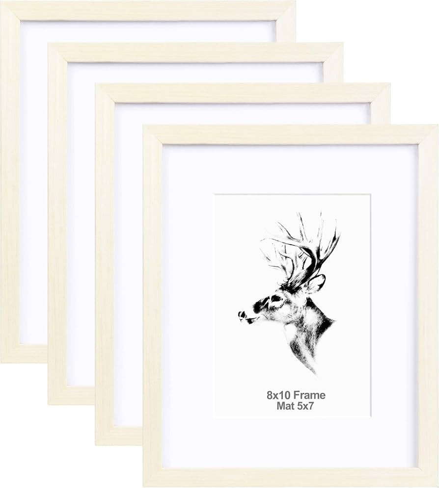 Yaetm 8x10 Picture Frame Set of 4, Off-White, Solid Wood Photo Frames with Tempered Glass, Displa... | Amazon (US)