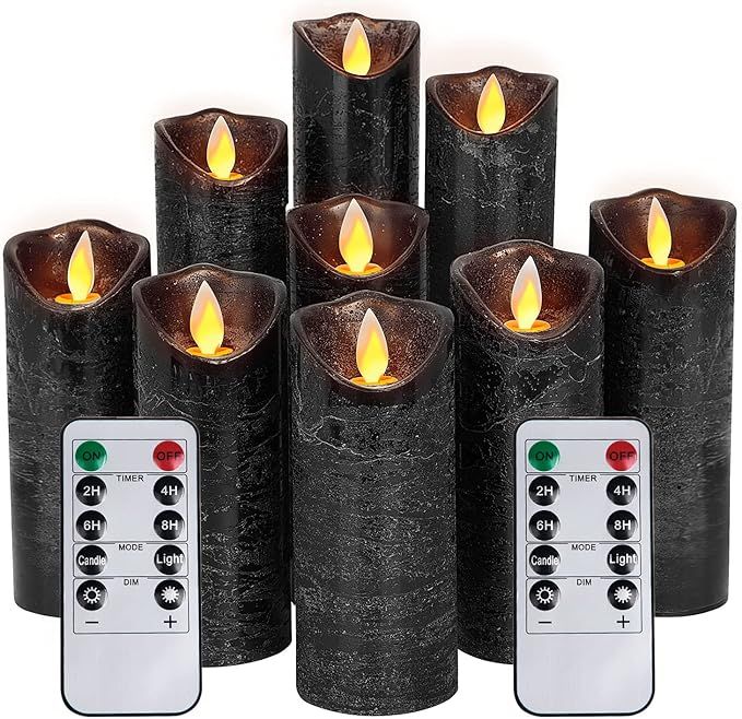 Aku Tonpa Set of 9 Black Regular Textured Flameless Candles Battery Operated LED Real Wax Flicker... | Amazon (US)