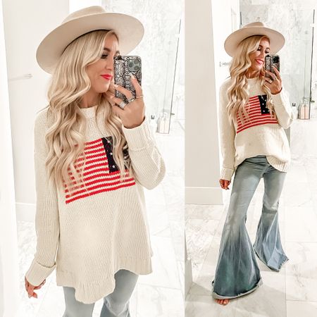 American flag sweater fourth of july outfits 4th of July outfit ideas flare jeans 

#LTKtravel #LTKstyletip #LTKSeasonal