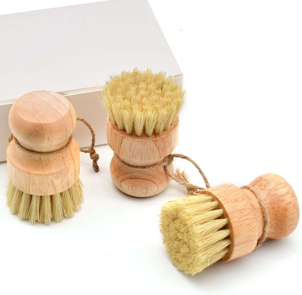 3PCS Bamboo Scrub Dish Brushes for Kitchen- Mini Dish Brush Natural Cleaning Scrubber Set for was... | Amazon (US)