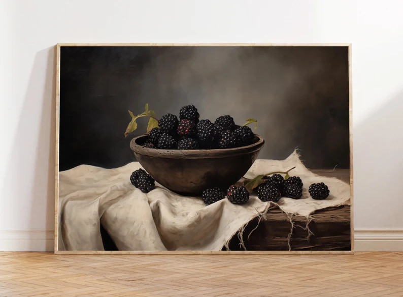 Blackberry Painting, Blackberry Art Print, PRINTABLE ART, Moody Still Life, Vintage Fruit Art, Ru... | Etsy (US)