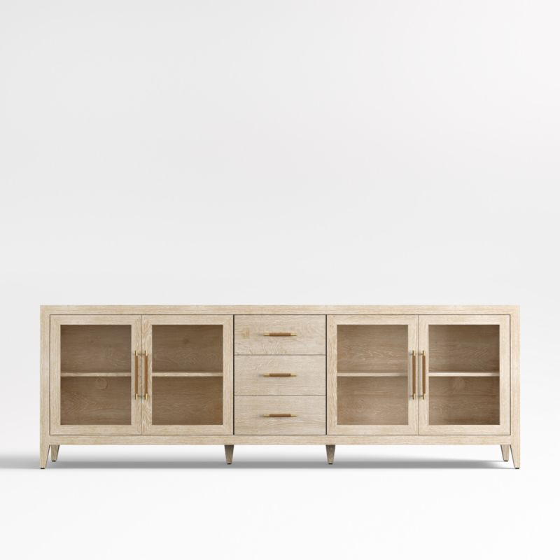 Clairemont 89" Natural Wood Storage Media Console + Reviews | Crate & Barrel | Crate & Barrel