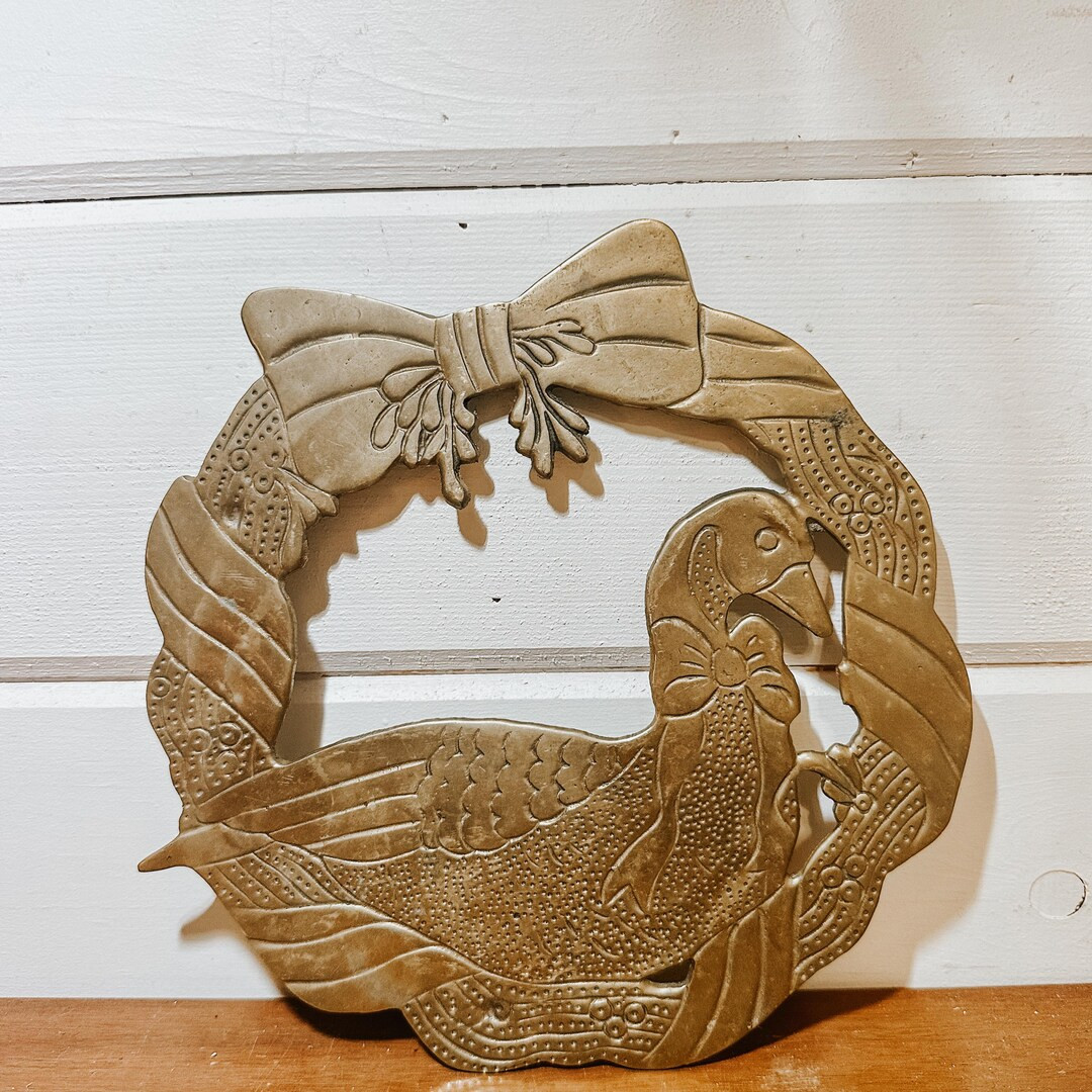 Vintage Brass Goose Wreath Trivet Wall Hanging | Goose Decor - Etsy | Etsy (US)