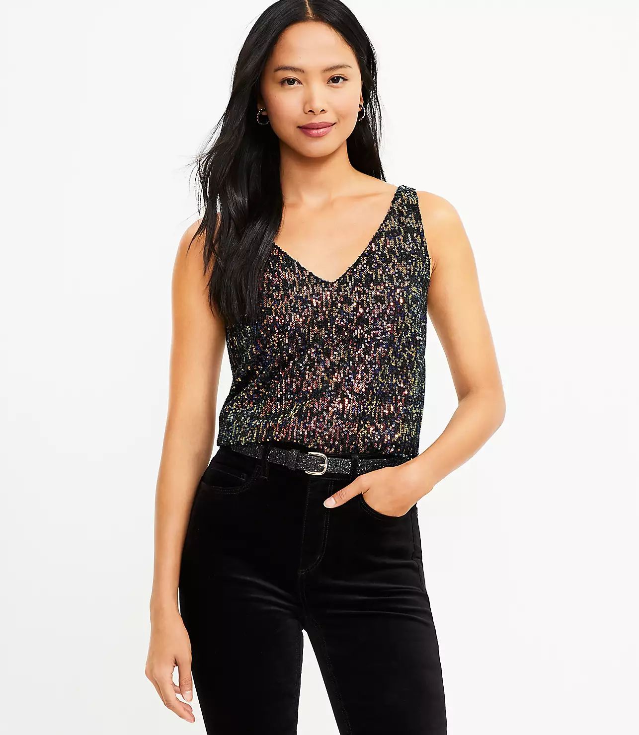 Sequin Double V Shell | LOFT