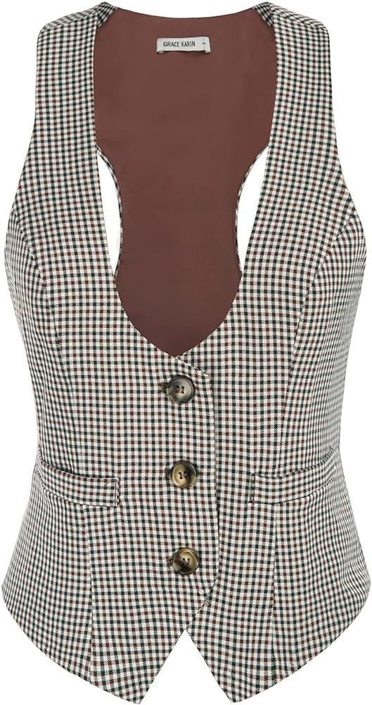 GRACE KARIN Womens Waistcoat Vest Vintage Steampunk Dress Racerback Jacquard Jacket | Amazon (US)