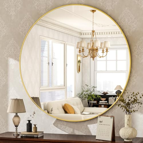 HARRITPURE Round Mirror 30 Gold Wall Mounted Circle Mirrors Vanity Mirror with Brushed Aluminum Alloy Frame Modern Decoration for Bathroom, Living Room, Vanity, Bedroom, Entryway | Amazon (US)