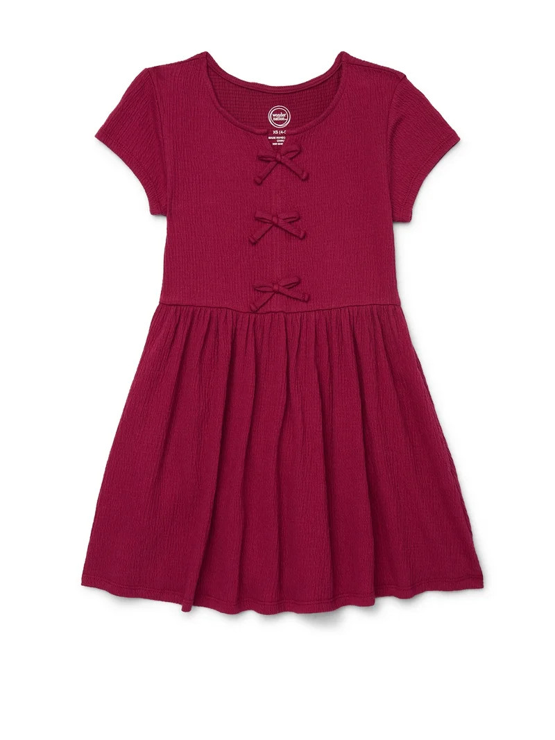Wonder Nation Girls Bow Front Skater Dress with Short Sleeves, Sizes 4-18 & Plus | Walmart (US)