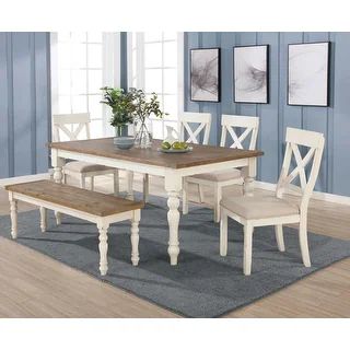 Roundhill Furniture Prato Antique White/ Distressed Oak 6-piece Dining Table Set | Bed Bath & Beyond