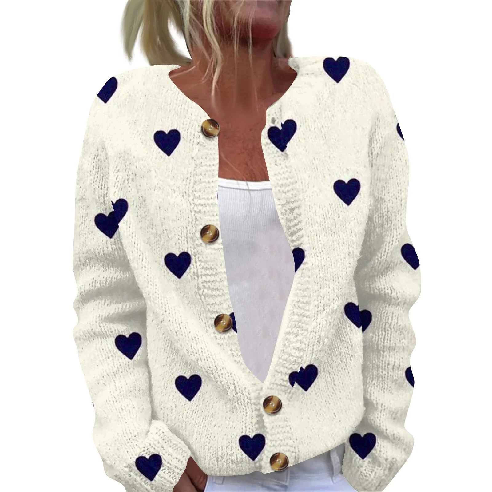 TQWQT Valentines Day Sweaters for Women Plus Size Open Front Knitted Heart Sweater Love Heart Pri... | Walmart (US)
