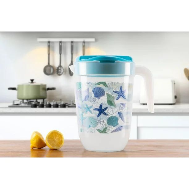 Mainstays Plastic PP 1 Gallon Pitcher with Blue Color Lid - Sealife | Walmart (US)