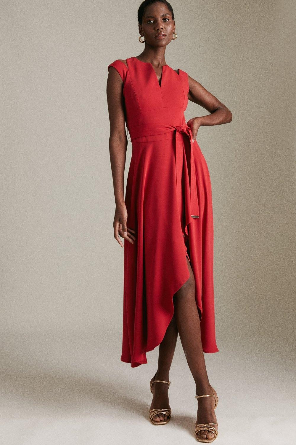 Soft Tailored Waterfall Maxi Dress | Karen Millen UK + IE + DE + NL