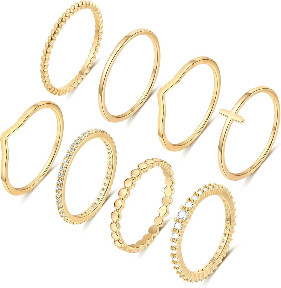 RLMOON 8PCS 14K Gold/Silver Plated Ring Thin Stacking Ring for Women Non Tarnish Stackable Ring D... | Amazon (US)