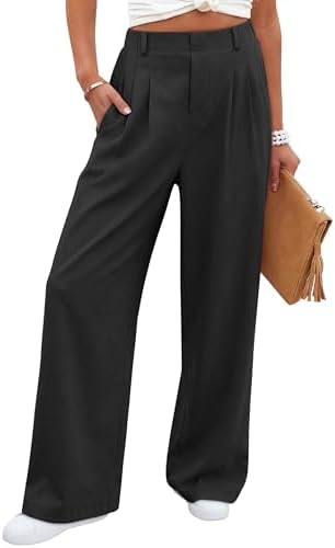 ANRABESS Women Wide Leg Pants Stretchy Work Dress Pants Waffle Knit Business Casual Pull on Palaz... | Amazon (US)