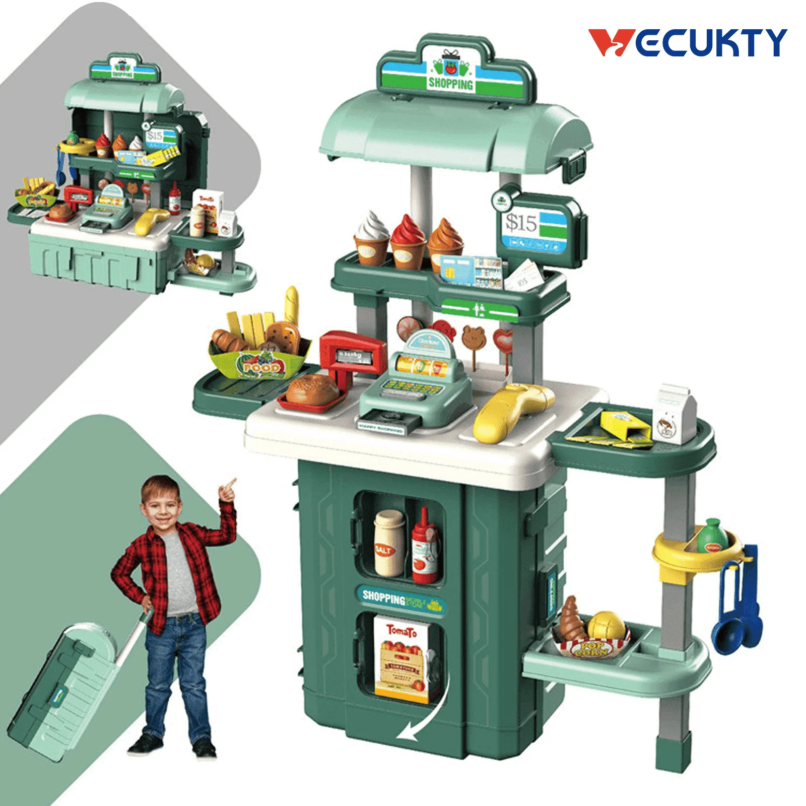Vecukty Play Supermarket Set for Kids, Kids Supermarket Toy with Realistic Lights and Sounds, Sim... | Walmart (US)
