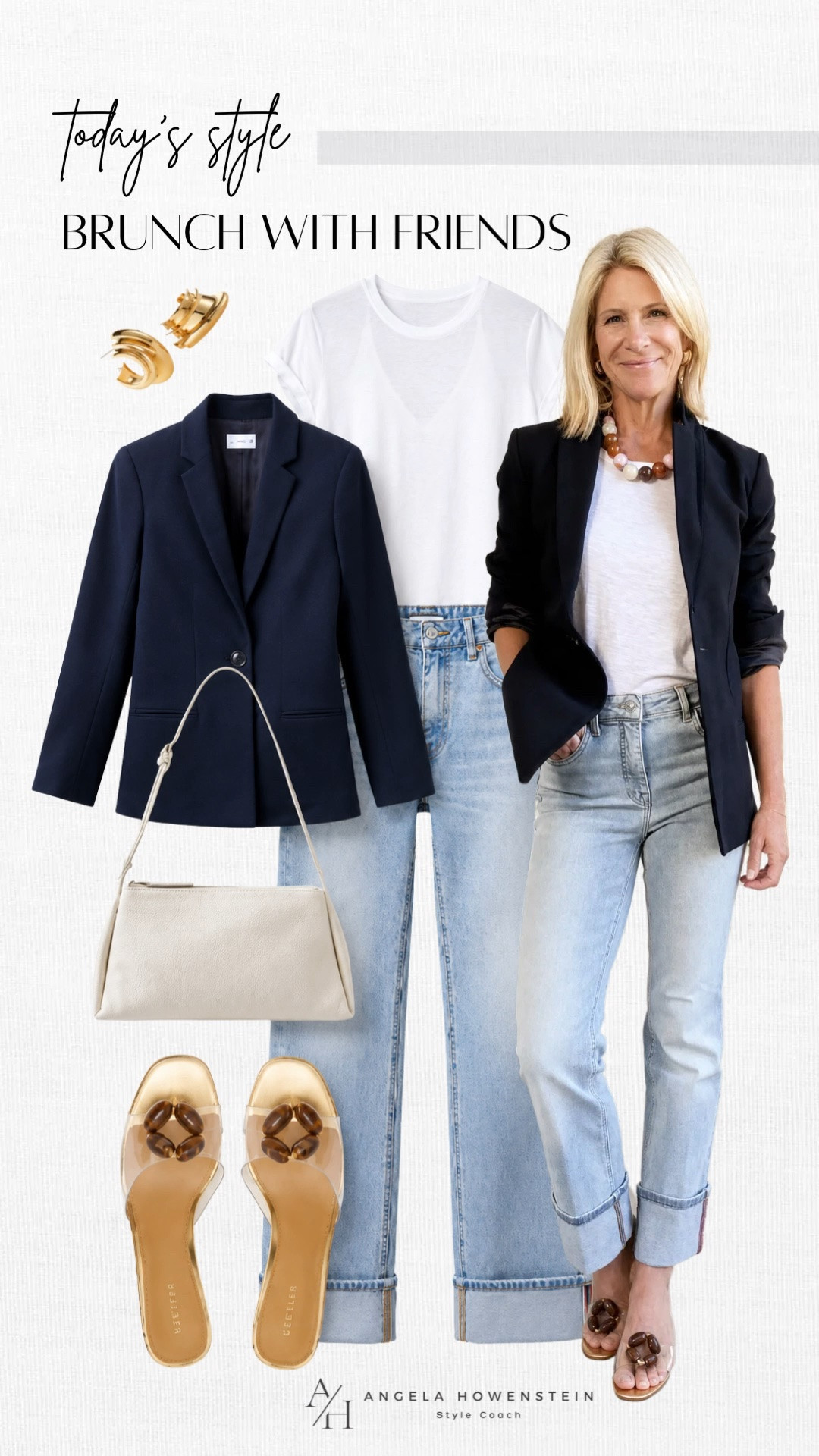 Brunch with friends calls for an outfit that’s equal parts polished and comfortable! ☕🤍 A classic white tee, relaxed cuffed jeans, and a tailored blazer create an effortlessly chic look that’s easy to dress up or down. Finish it off with neutral accessories for a timeless outfit you’ll wear on repeat.

💡 LTK MADE EASY
❤️ Heart = Support my posts
🔖 Save = Get sale & restock alerts
📋 Lists = Keep favorites organized
📲 Share = Send to yourself for later
💬 Comment = Ask me anything

#LTKootd #LTKSeasonal #LTKOver40