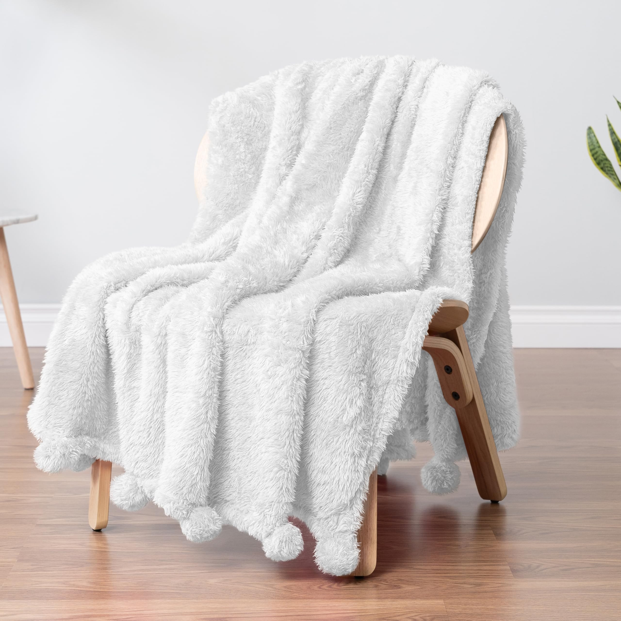Pavilia Sherpa Throw Blanket - Warm Plush Fuzzy Pom Pom Blanket for Couch, Soft Cozy Fluffy, Whit... | Amazon (US)