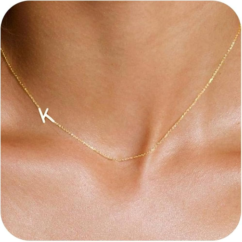 Initial Necklaces for Women, Dainty Gold Letter Necklace 14k Gold Plated Sideways Initial Necklac... | Amazon (US)