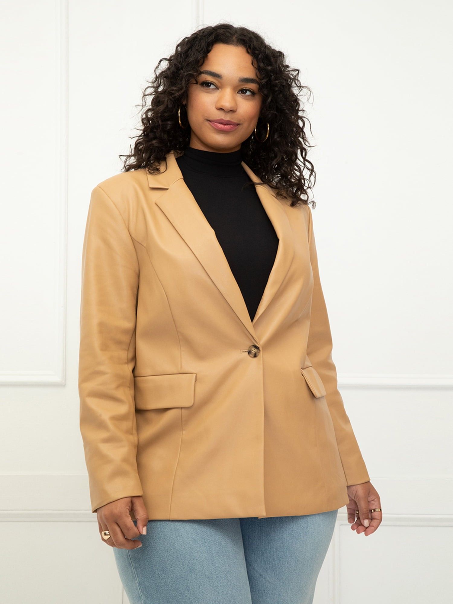 ELOQUII Elements Women's Plus Size Faux Leather Blazer - Walmart.com | Walmart (US)
