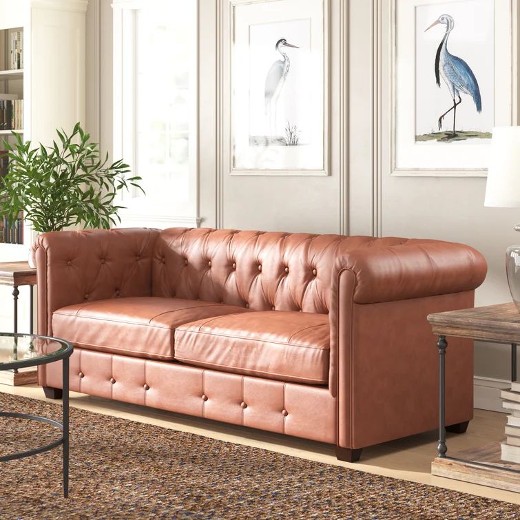 Van Buren 88'' Genuine Leather Rolled Arm Chesterfield Sofa | Wayfair North America