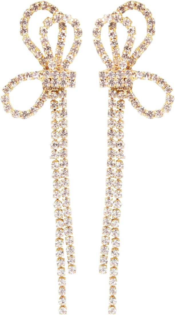 Pendant Earrings Silver Dangle Earrings Women's Rhinestone Earrings Lightweight Ear Studs Crystal Bo | Amazon (US)