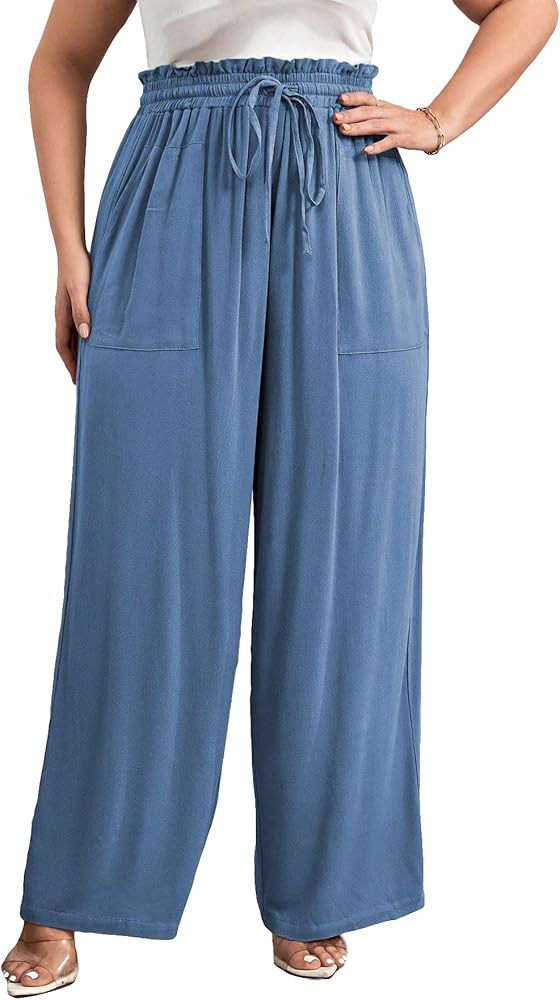 MakeMeChic Women's Casual Palazzo Pants Loose High Elastic Waisted Wide Leg Lounge Trousers Pants... | Amazon (US)
