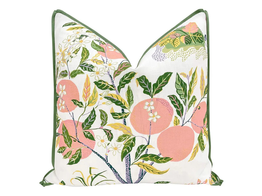 Schumacher Citrus Garden // Peach With Butterfly Flange Pillow | Designer Fabric | Botanical Prin... | Etsy (Global)
