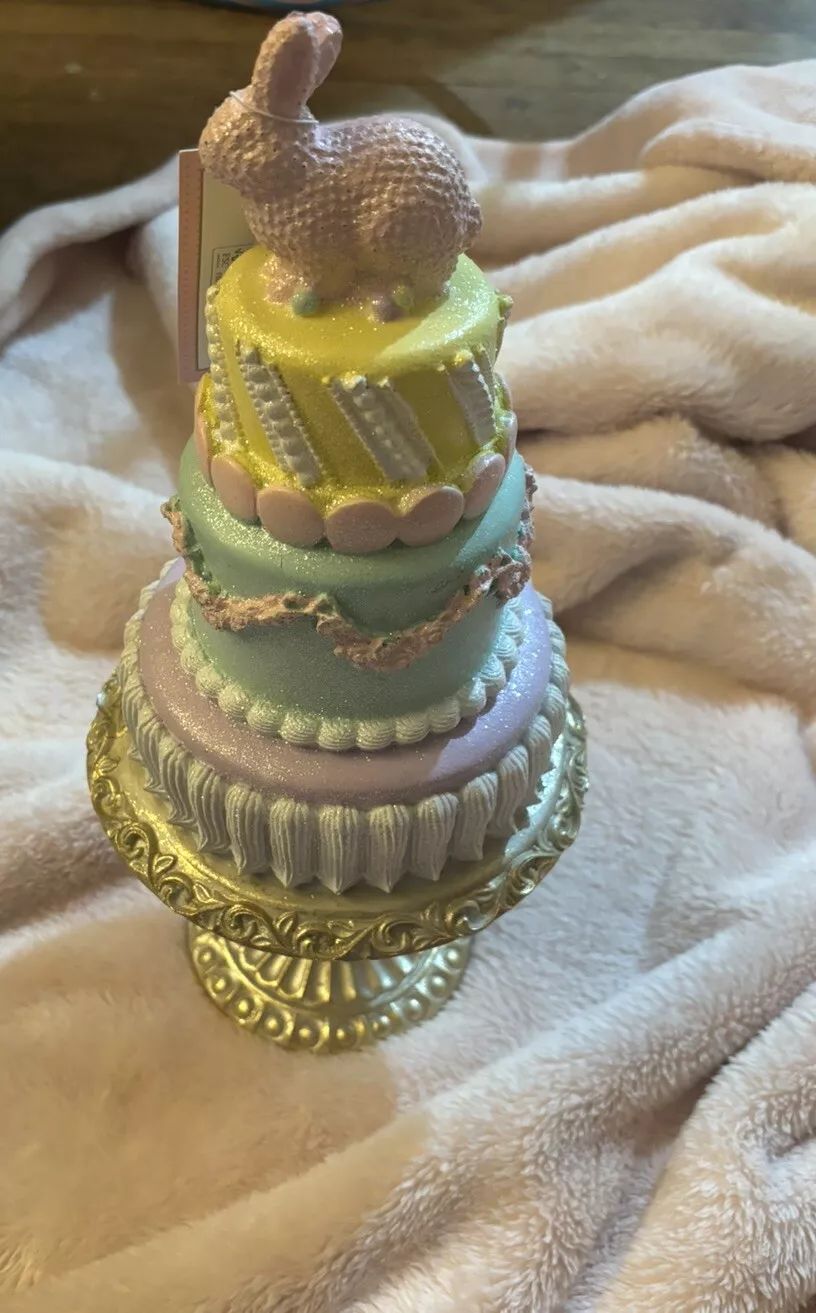 CUPCAKES AND CASHMERE Pastel Easter Bunny Cake Decor on Gold Pedestal NWT  | eBay | eBay US