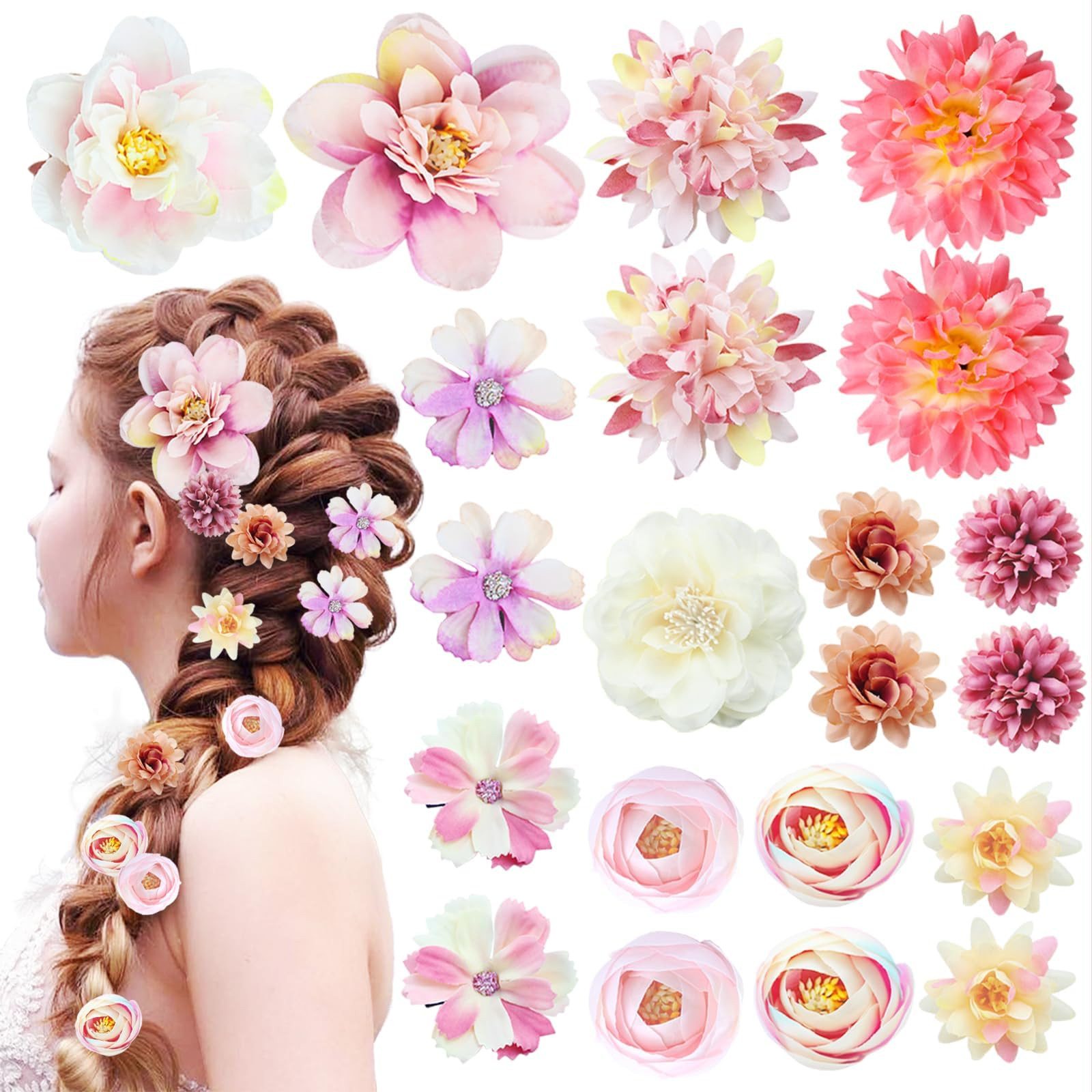 21 PCS Flowers Hair Accessories for Women and Girls Boho Hair Barrettes Clips Floral Rose Bride H... | Amazon (US)