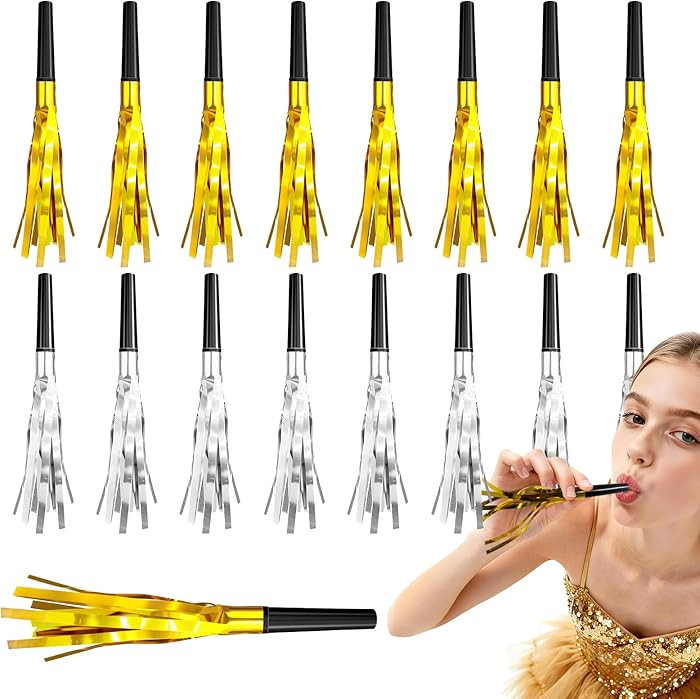 48 Pcs New Years Eve Party Supplies 2026, Gold & Silver Glitter Noise Makers, Fringed Blower Horn... | Amazon (US)