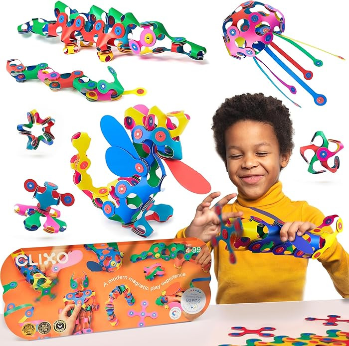 Clixo Super Rainbow, 60 Piece Pack - A Versatile, Travel Friendly Magnetic Building Toy, Flexible... | Amazon (US)