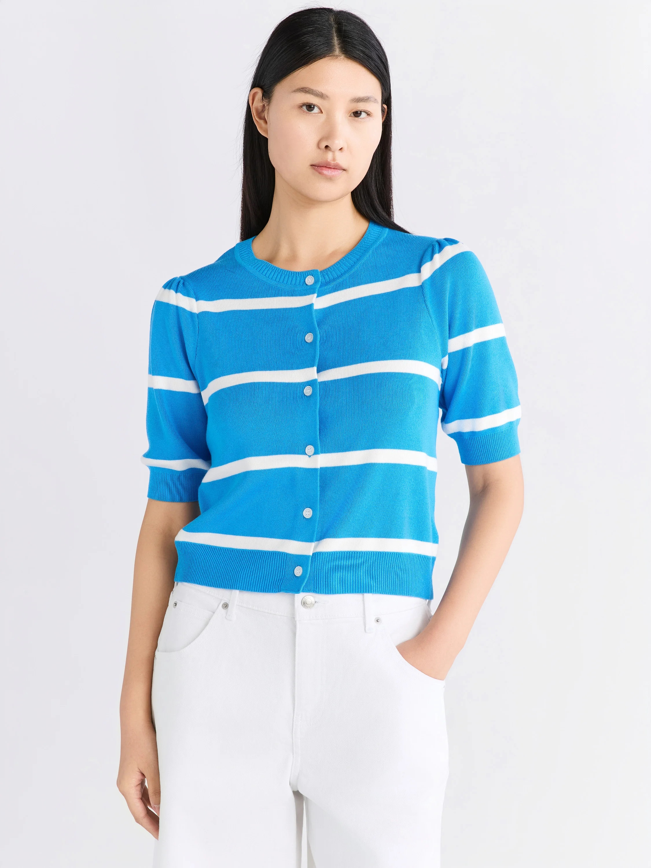 Free Assembly Women's Cardigan Sweater with Puff Sleeves, Lightweight, Size XS-XXL | Walmart (US)