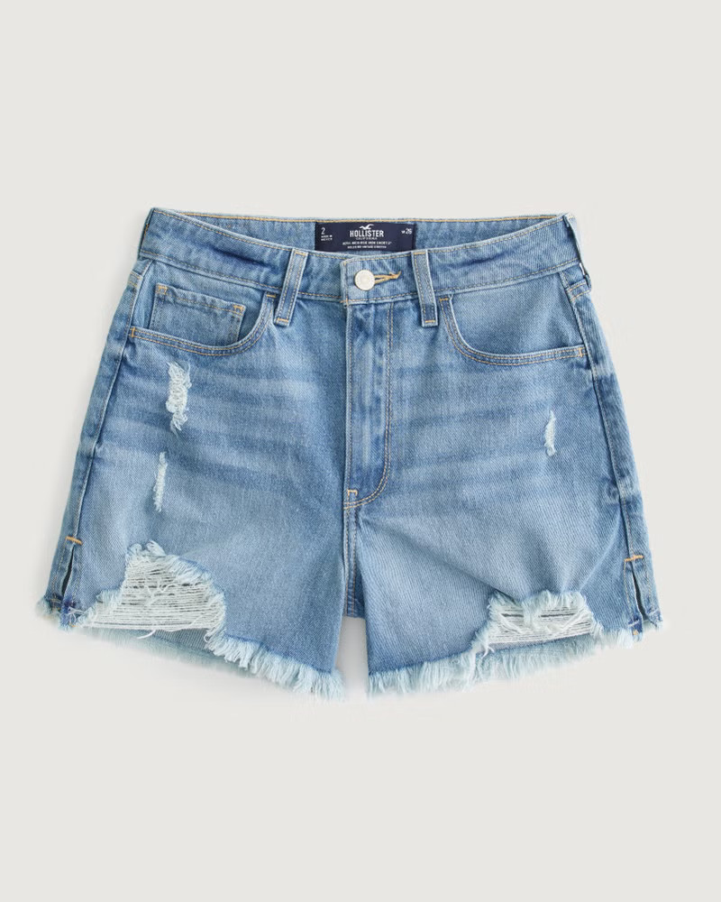 Ultra High-Rise Ripped Medium Wash Denim Mom Shorts | Hollister (US)