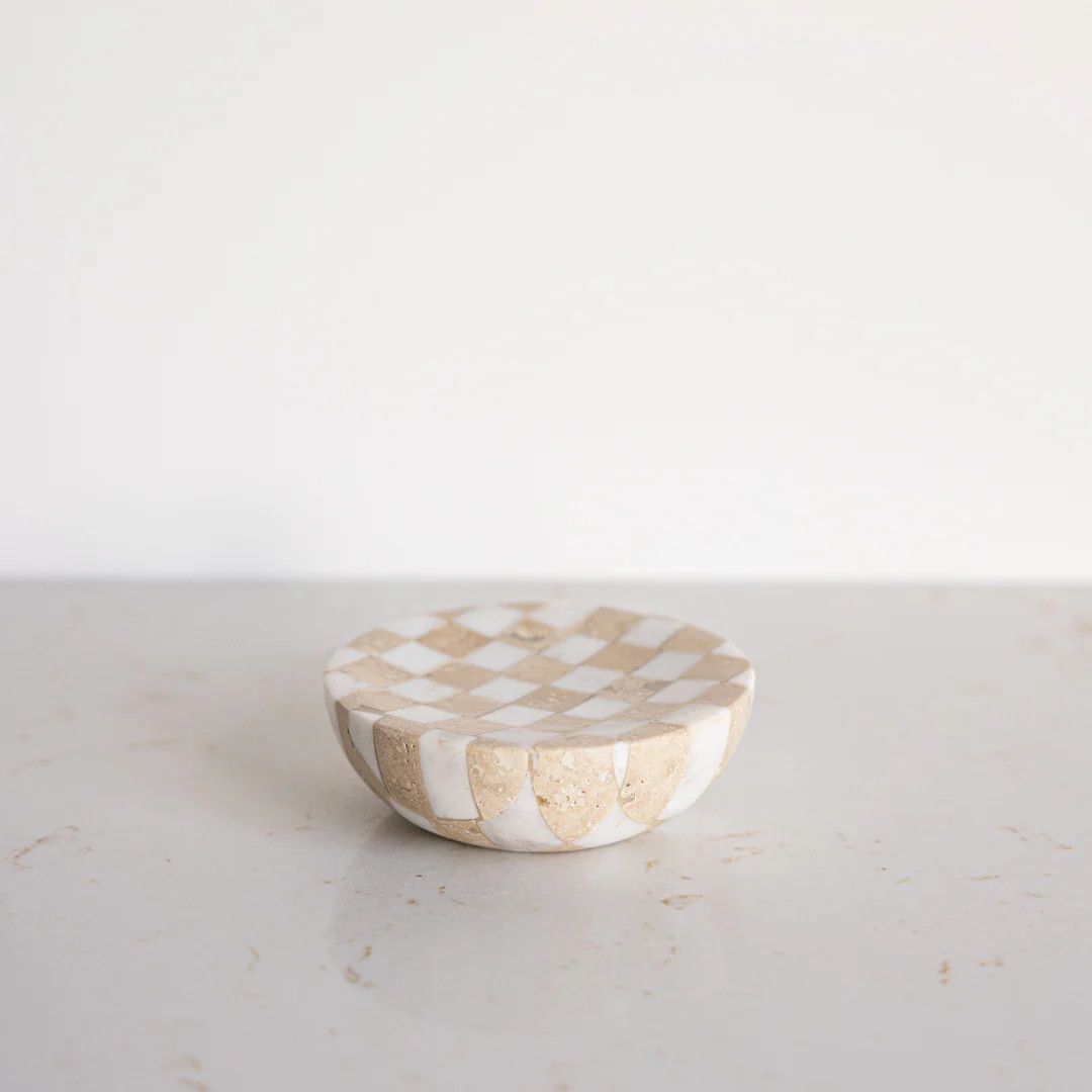 Checkered Travertine & Marble Soap Dish | By Luxe B Co. | luxe bCO