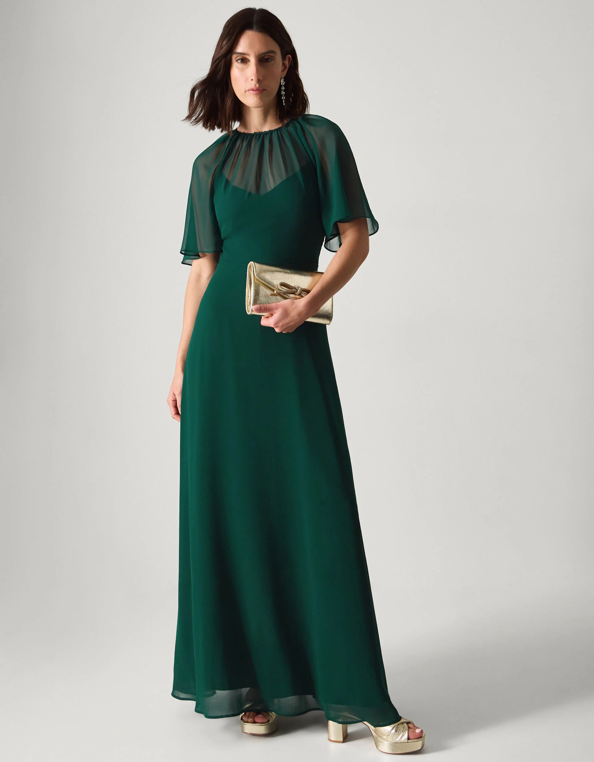 Mona Angel Sleeve Maxi Dress Green | Monsoon (UK)