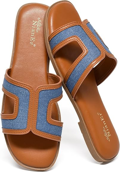 NianEr Womens Microfiber Leather Comfort Foam Support H Sandals Square Toe Dress Dressy Slip On C... | Amazon (US)