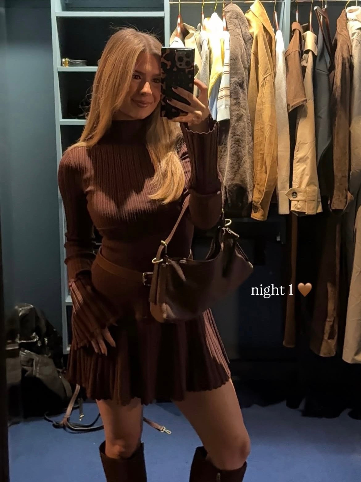 night 1 outfit 🤎 these brown suede boots are so comfy 

 