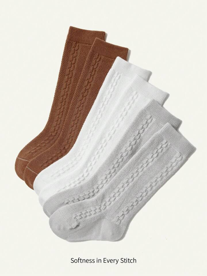 Cozy Cub 3pairs Baby Kids' Neutral Solid Color Over Knee Socks, Suitable For Daily Wear And Outdo... | SHEIN
